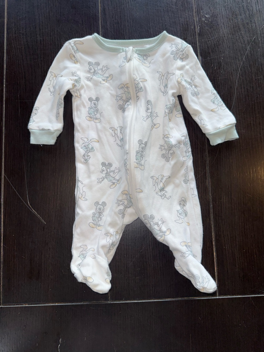 Disney Baby White Footed One-Piece with Gray and Pale Yellow Character Print